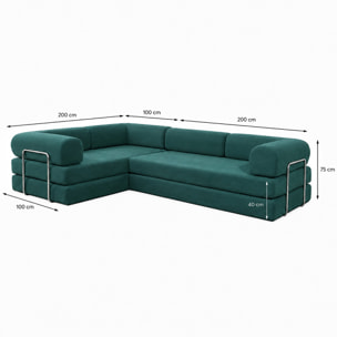 Canapé compressé convertible 5 places à mémoire de forme en velours côtelé vert MELLOW