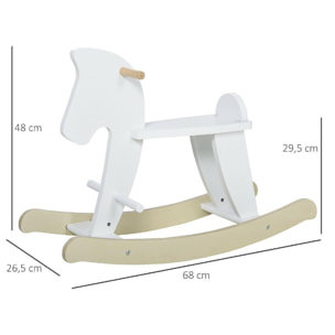 Cheval à bascule en bois - jeu à bascule bois - poignées repose-pied butées - MDF contreplaqué blanc bois naturel