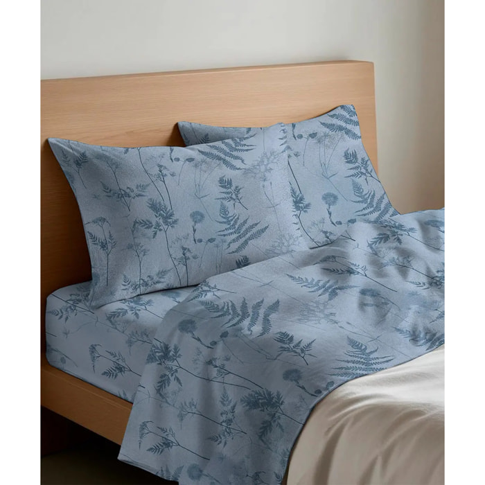 Completo Lenzuola SOFFIONE AZZURRO 100% Cotone e Made in Italy floreale natura