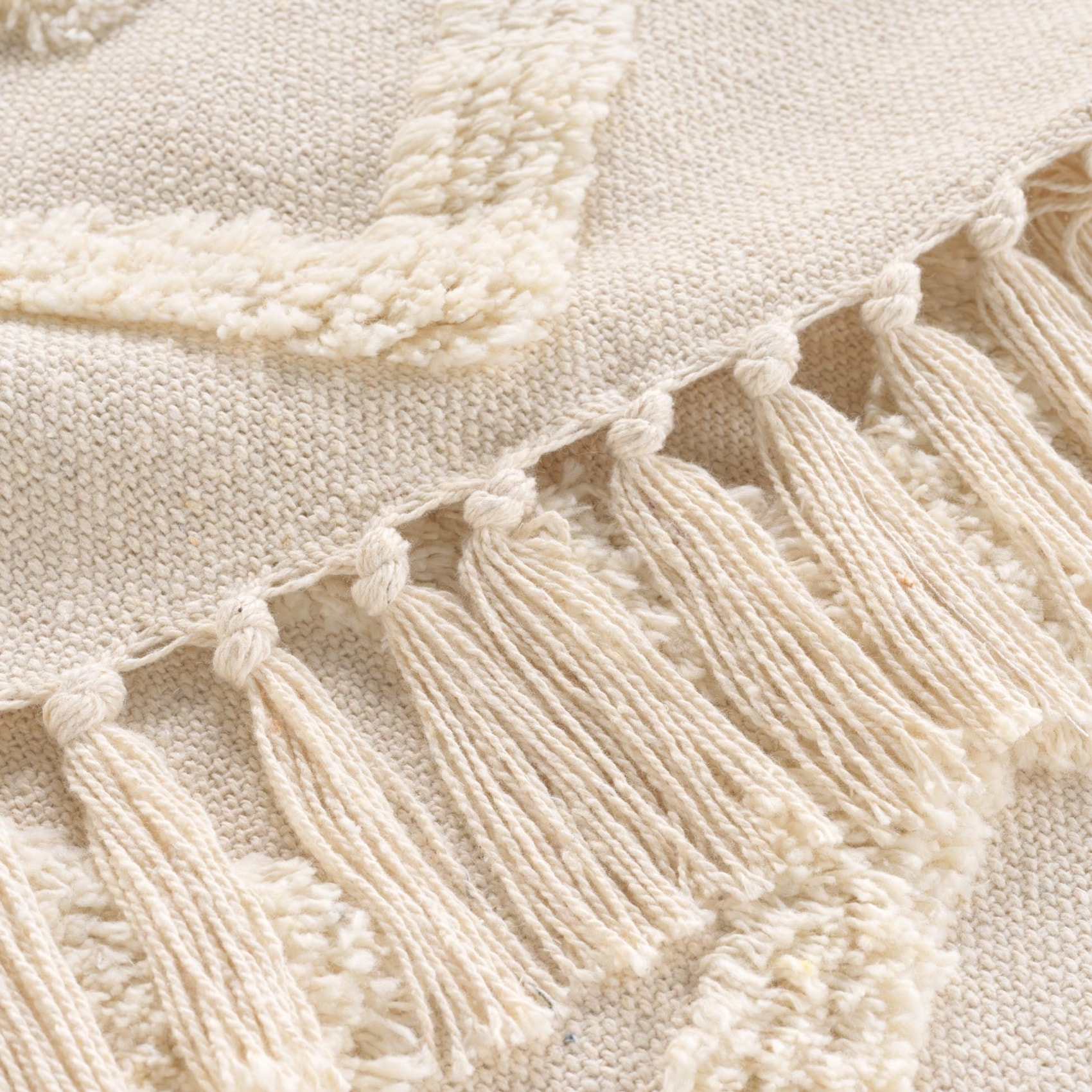 Plaid bohème tufté avec franges - Blanc cassé