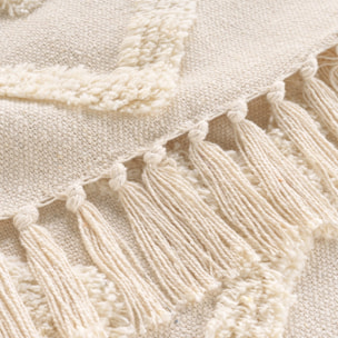 Plaid bohème tufté avec franges - Blanc cassé