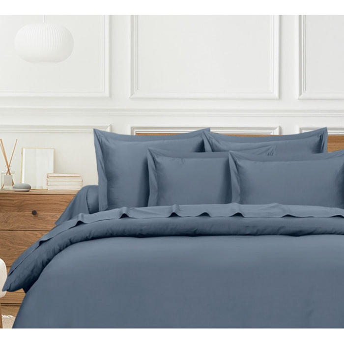 Drap plat satin de coton bleu