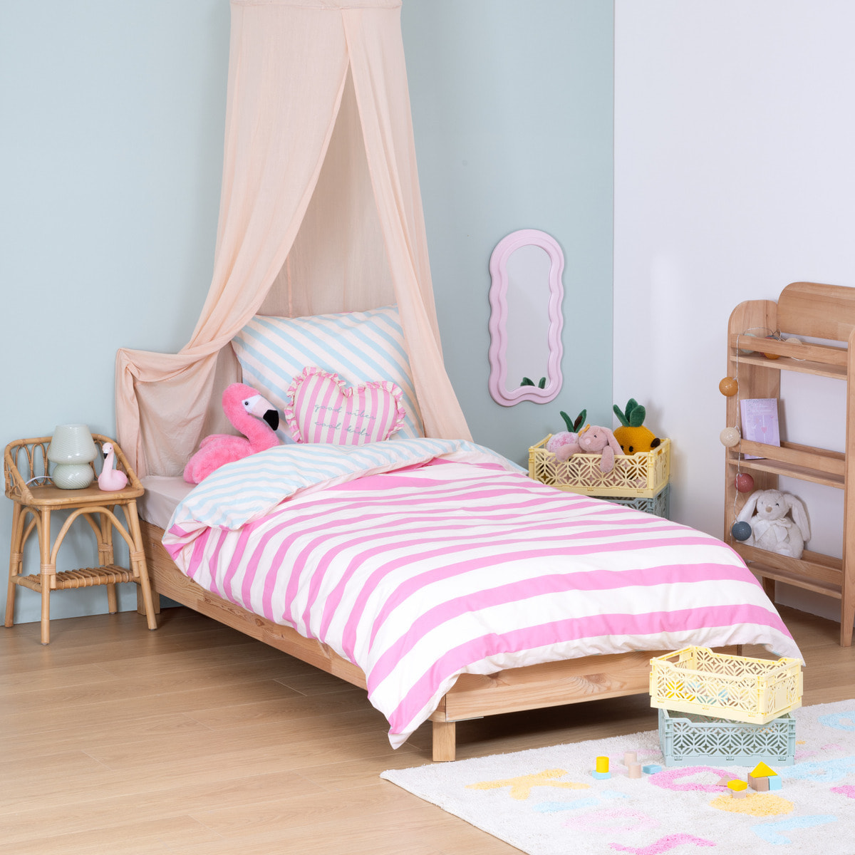 Parure de lit 2 pièces enfant rayure "Azel" coton violet 140x200cm