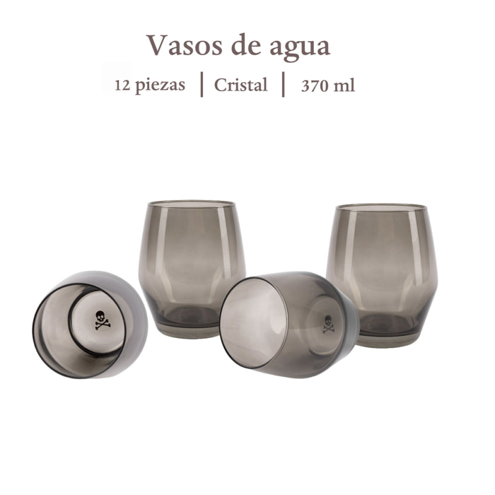 Set de 12 vasos de agua 370ml en cristal scalpers home