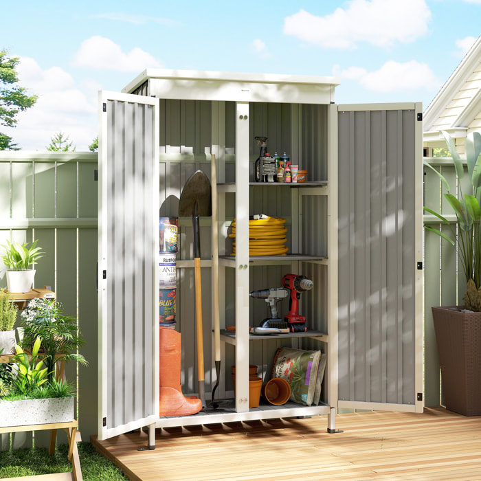 Armoire de jardin sur pieds 3 étagères bois tôle acier ondulé noir blanc
