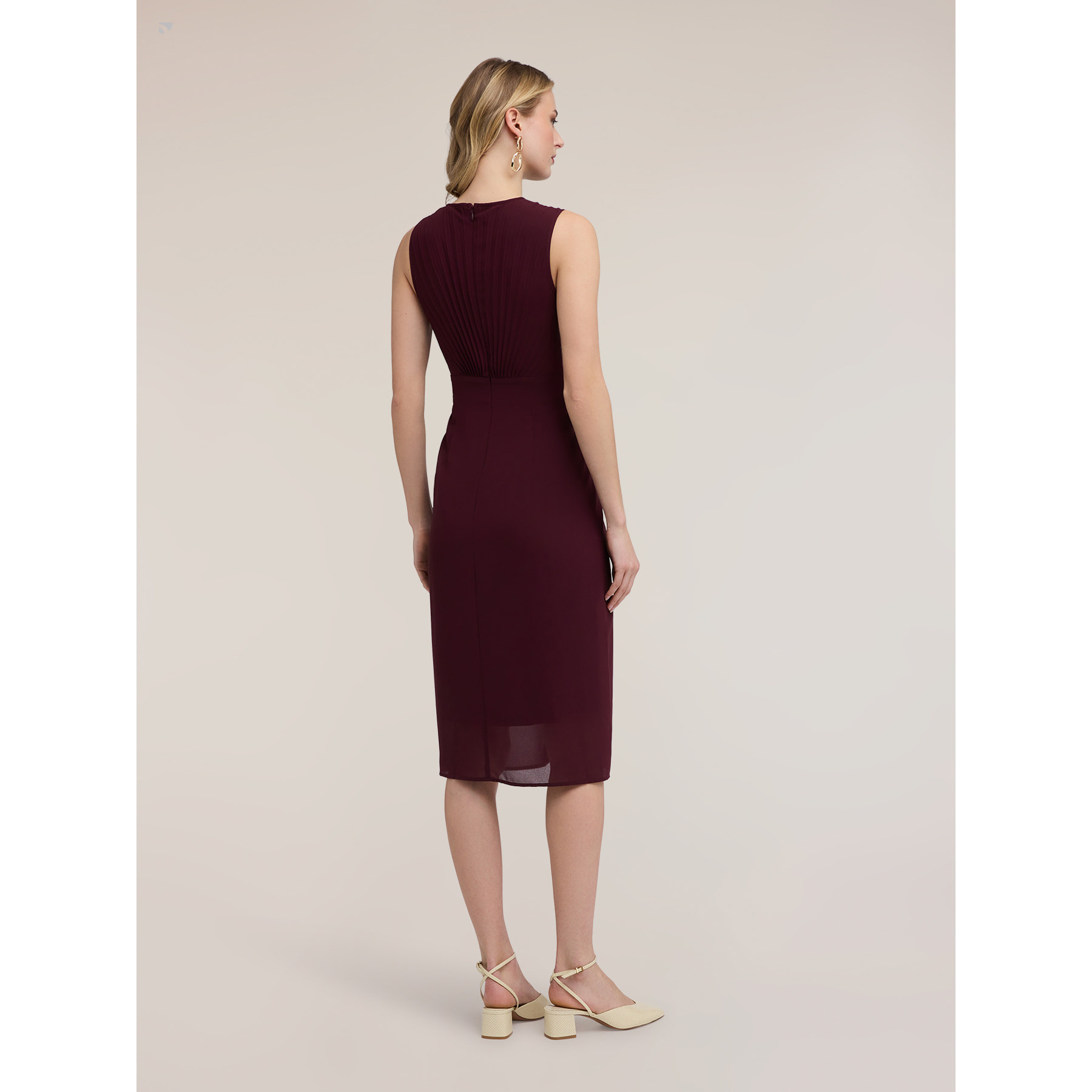 Motivi - Vestido tubo de georgette con drapeado - Burgundy