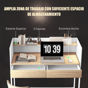 Escritorio Moderno Mesa de Escritorio con 2 Cajones y Estante Mesa de Estudio para Oficina Dormitorio 106x51,5x102,5 cm Blanco y Roble