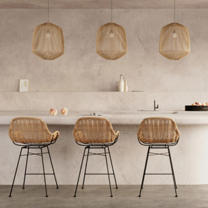 Lot de 2 chaises pour îlot central 65 cm en résine tressée naturelle - Carmela