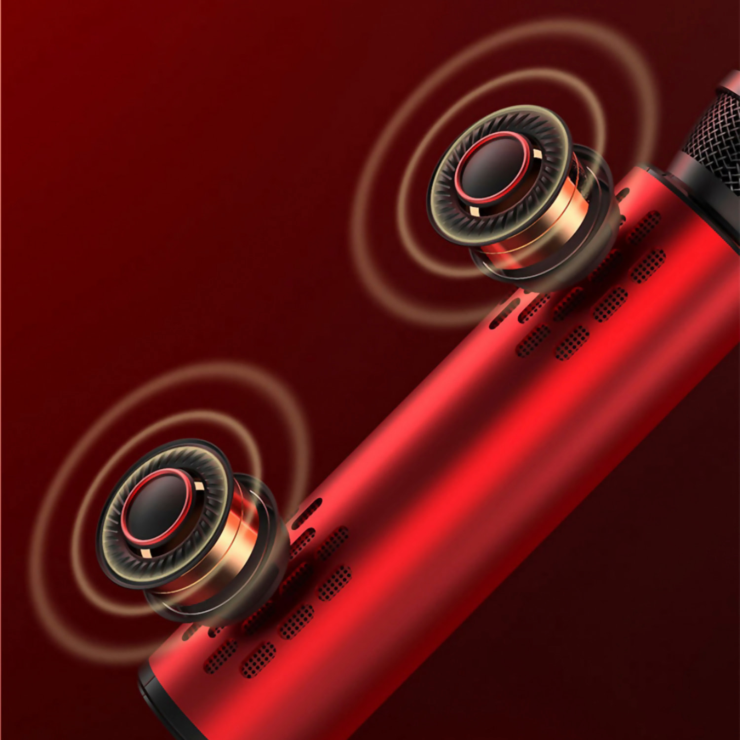 DAM Micrófono Karaoke con altavoz incorporado, Bluetooth 5.0. Batería de 2000mAh. Tipo condensador. 25x5x5 Cm. Color: Rojo