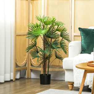 Palmier artificiel - plante artificielle H.90cm - 3 pieds 24 feuilles grand réalisme - pot inclus