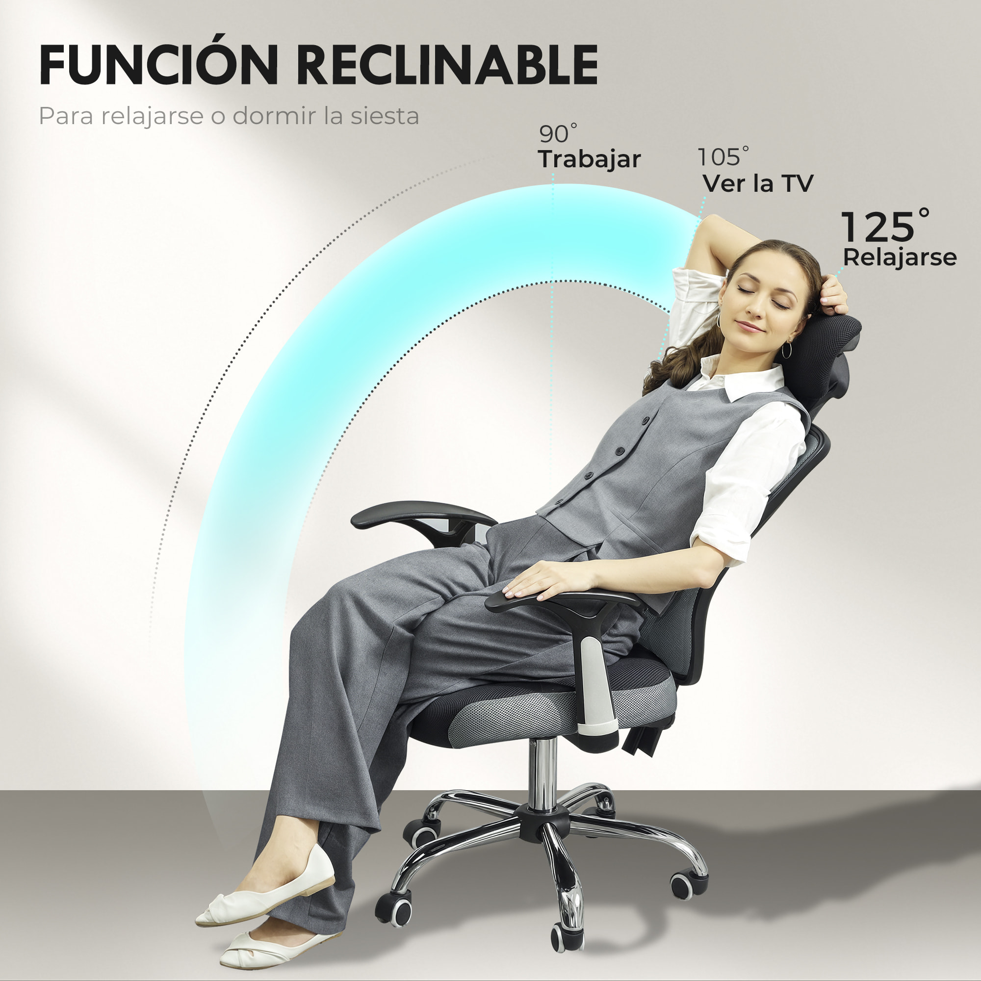 Silla de Escritorio Giratoria Silla de Oficina con Altura Ajustable Respaldo Reclinable Reposacabezas Regulable y Soporte Lumbar Tapizado en Malla Transpirable Gris Oscuro