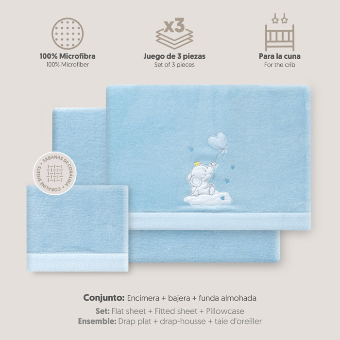 Juego de Sábanas de Coche Coralina Elefante Globo Corazón