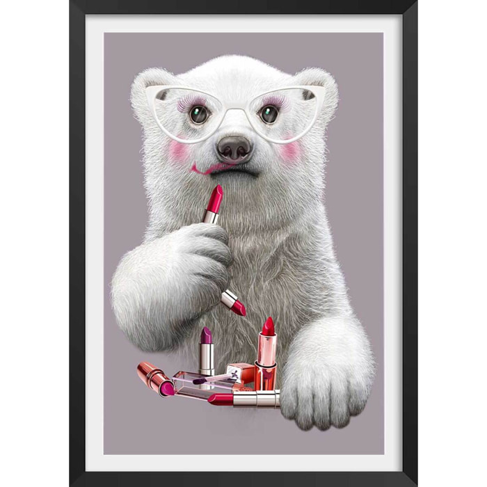 Affiche enfant rouge à lèvres paula  Affiche + cadre en bois - Noir