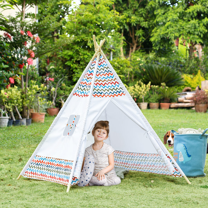 Tienda de Campaña para Niños de +3 Años Tipi Infantil de Madera Portátil con Ventana para Interiores y Exteriores 120x120x155 cm Blanco