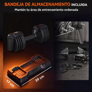 SPORTNOW Mancuerna Ajustable 11 kg con 5 Niveles de Peso, Pesas y Mancuernas, Sistema de Ajuste Rápido, Bloqueo de Seguridad, Agarre Antideslizante y Base, para Entrenamiento en Casa, Gimnasio