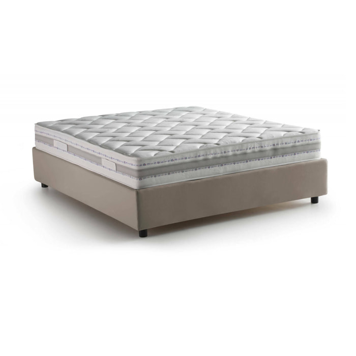 Letto matrimoniale Apel, Letto contenitore con rivestimento in tessuto, 100% Made in Italy, Apertura frontale, con materasso Cm 160x190 incluso, Tortora