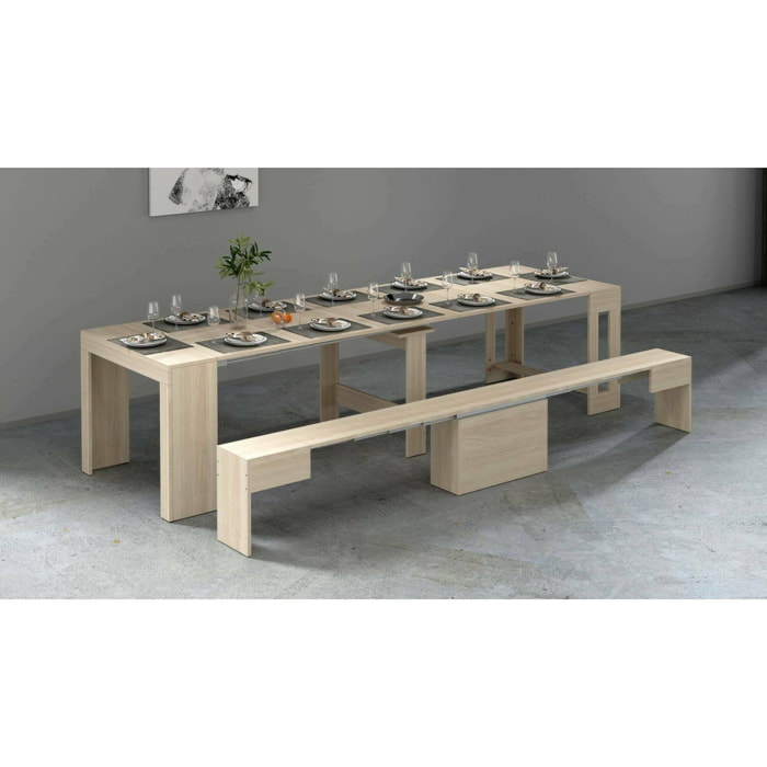 Set tavolo e sedie Dardizzon, Composizione multiuso, Set con consolle e 1 panca allungabili, 100% Made in Italy, 66x25h45 cm, Olmo