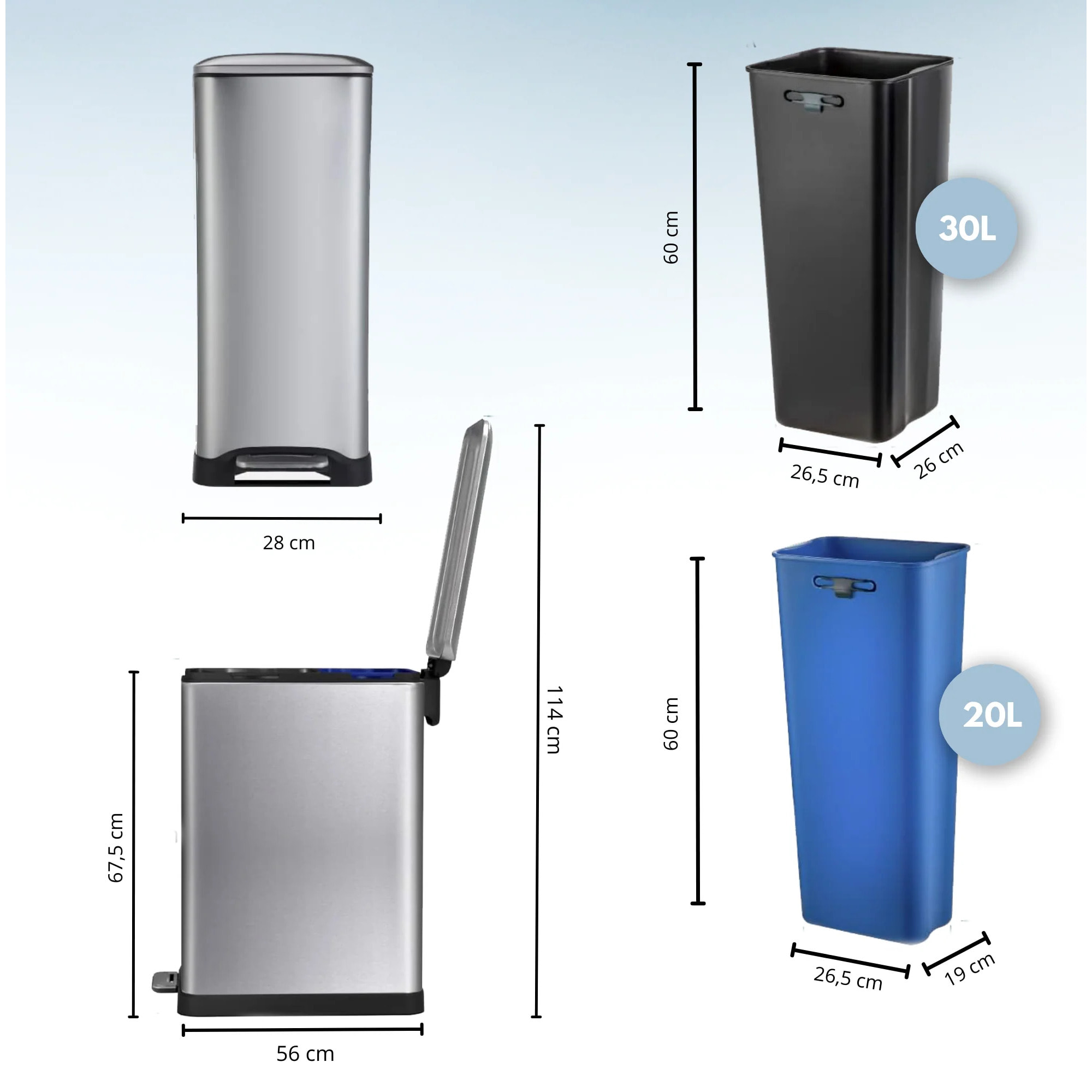 Poubelle pédale tri sélectif EDGE 50L