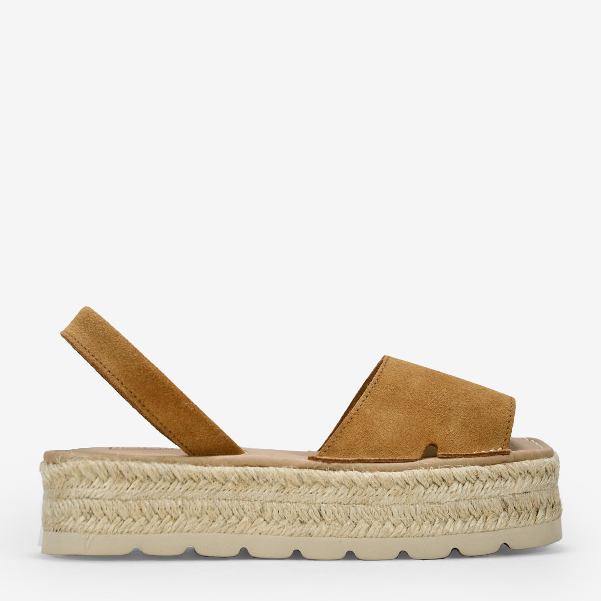 Alpargatas marrones de piel con plataforma de esparto
