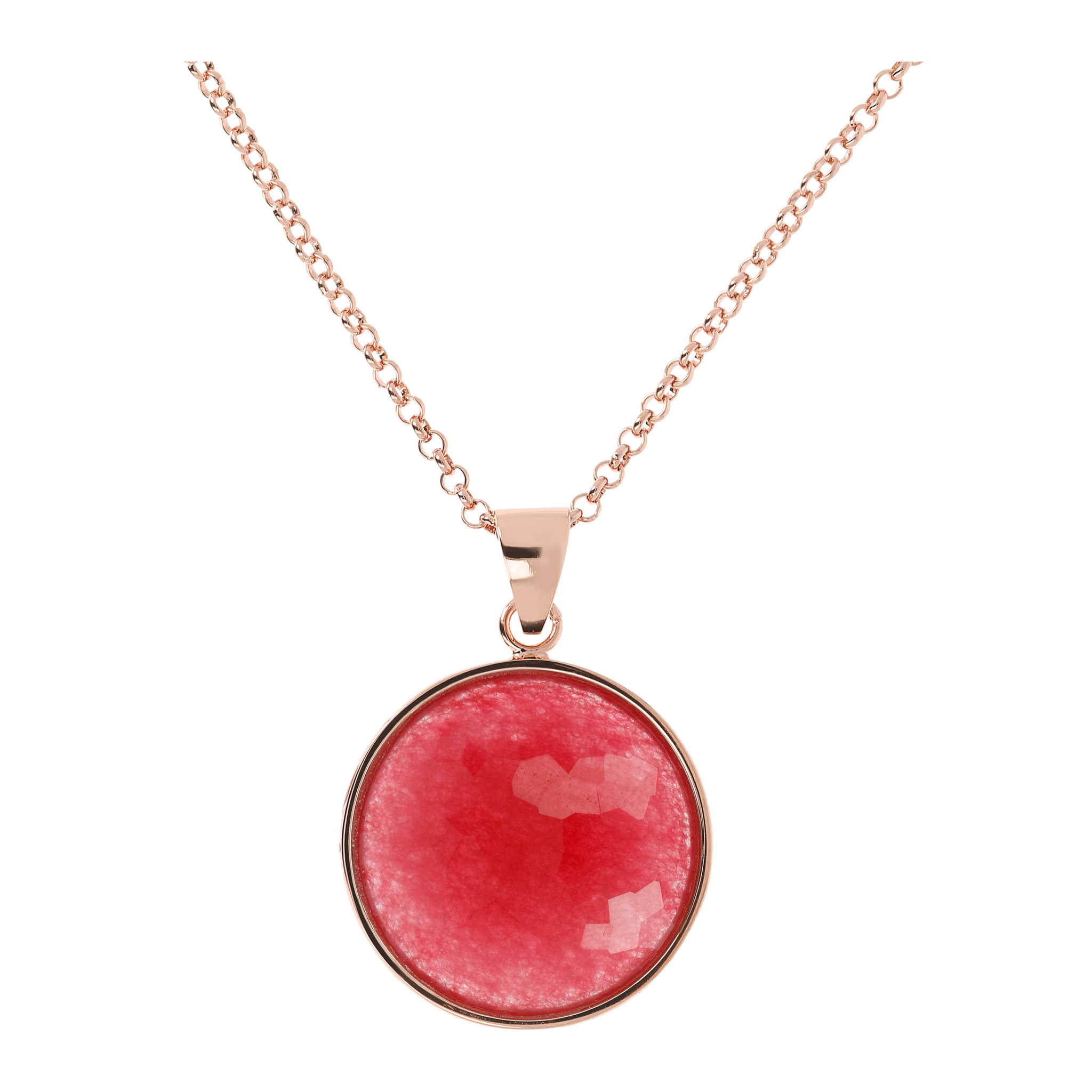 Collana con Pendente in Pietra Naturale Sfaccettata Quarzo Rosso