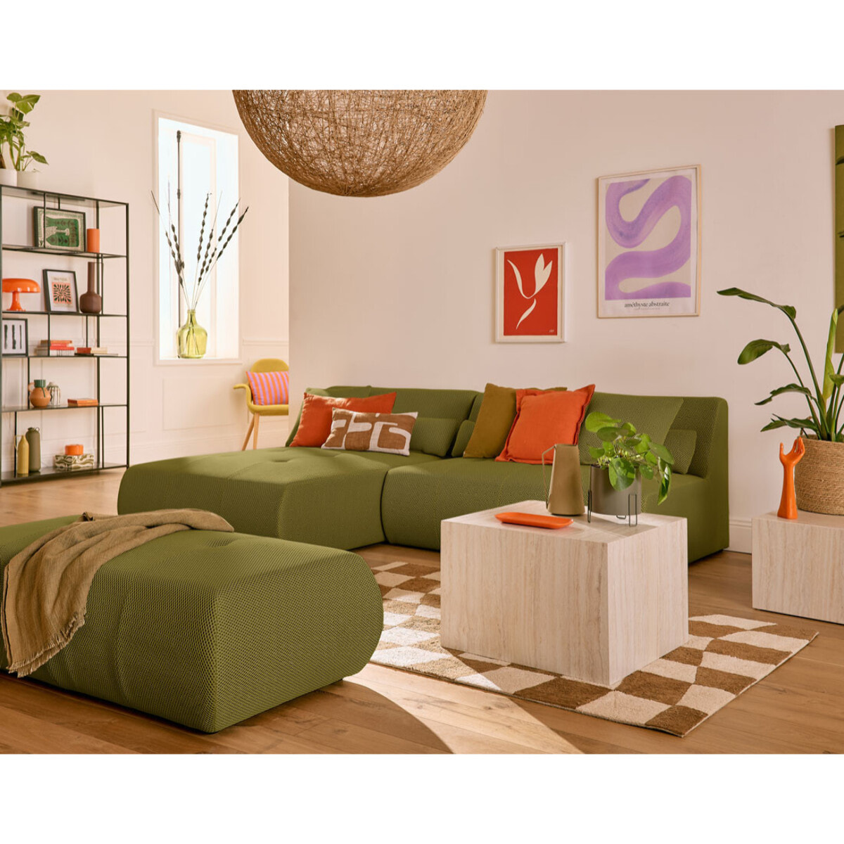 Onyx - canapé modulable d'angle réversible 4 places - en tissu mailles 3D - Vert Olive