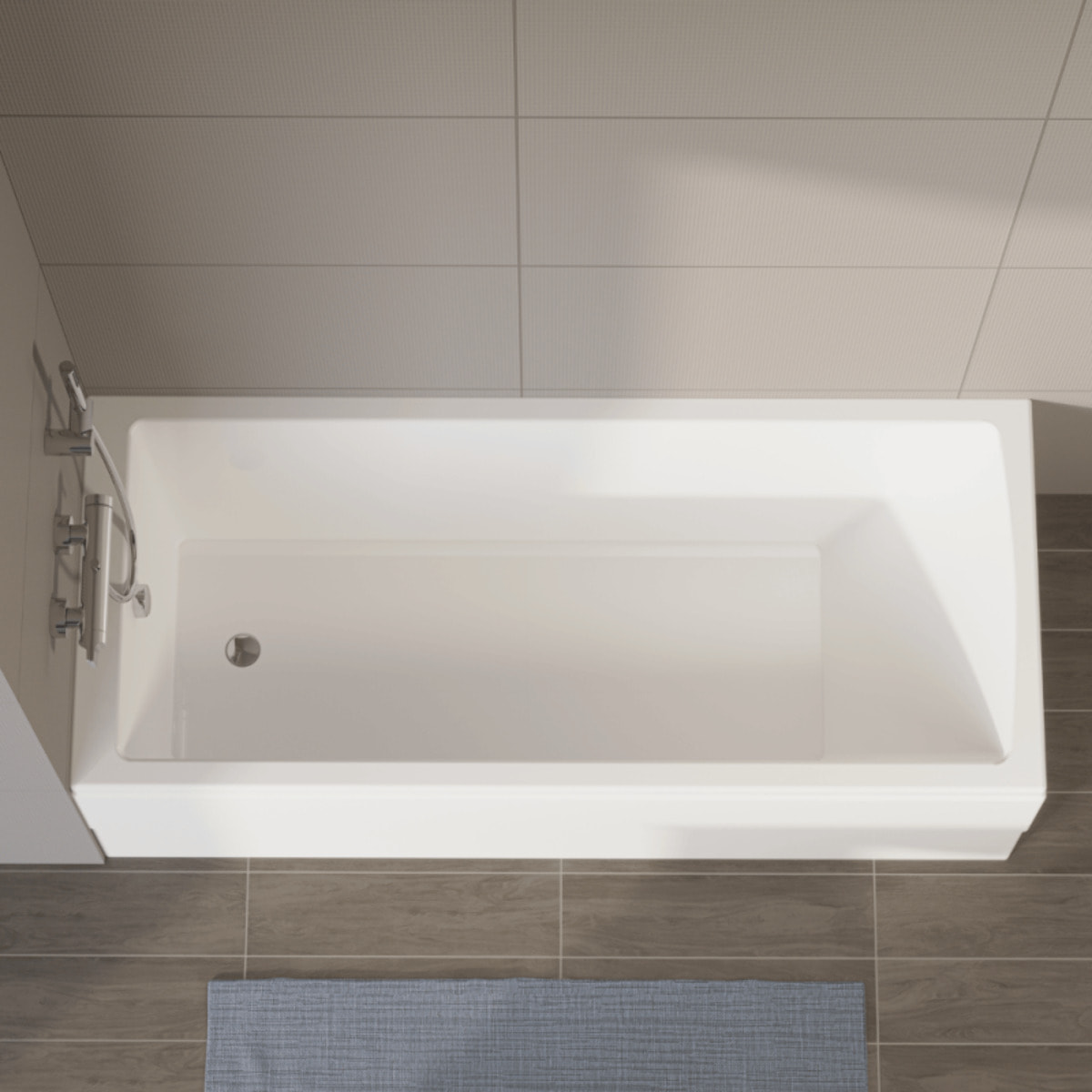 Baignoire rectangulaire Neon 170x75cm + Pare bain droit AURYS Raywall chromé profilé droite