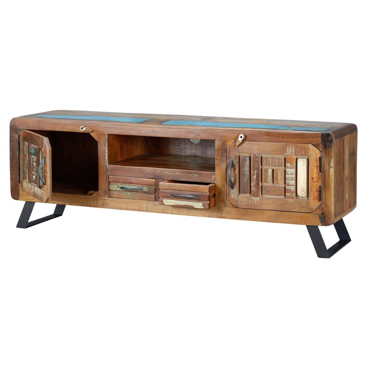 Mueble TV - Madera reciclada y Metal - - 54x160x40cm