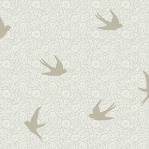 Papier peint hirondelles florales fond lin clair