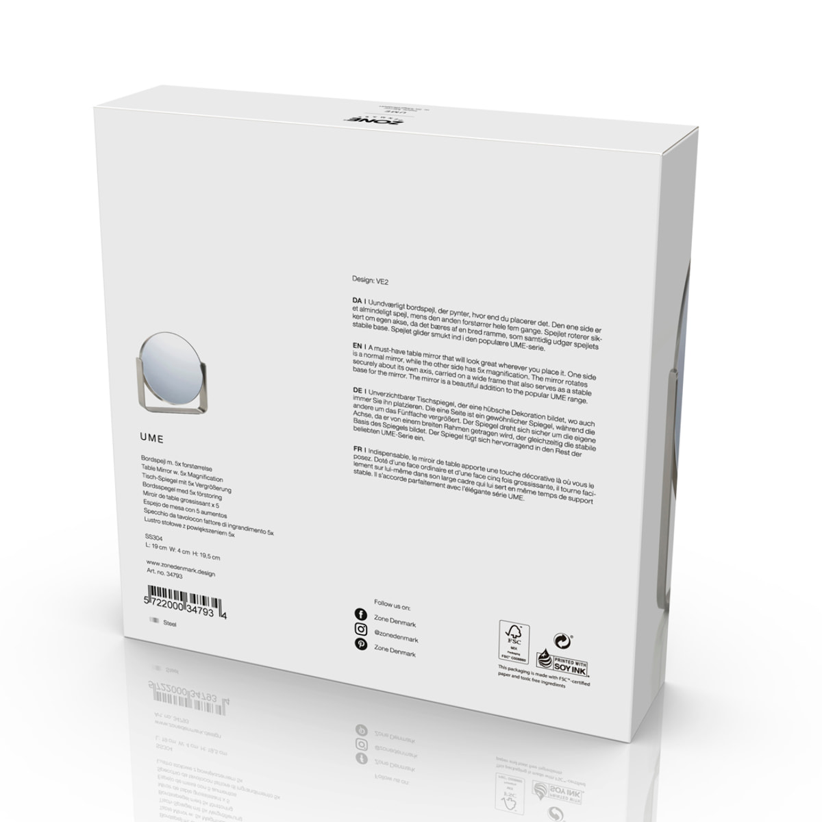 Miroir de table avec grossissement 5 x Ume Gris clair