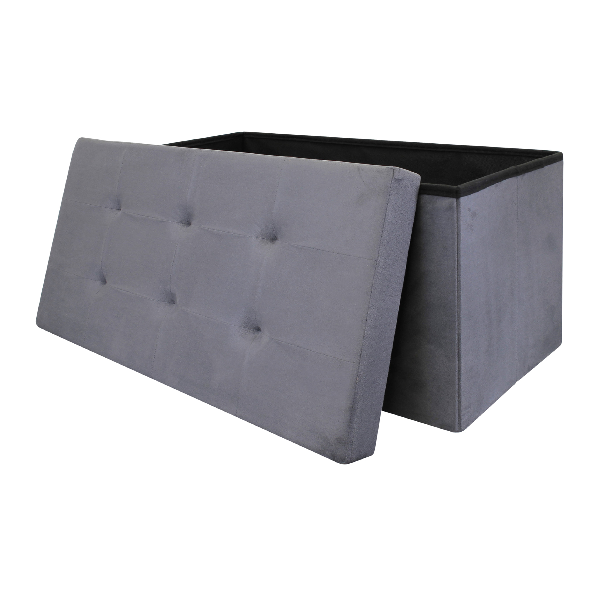 Coffre Banc Pliable Suedine Gris Fonce