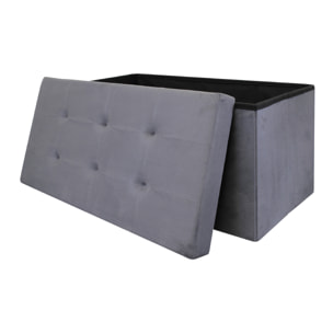 Coffre Banc Pliable Suedine Gris Fonce