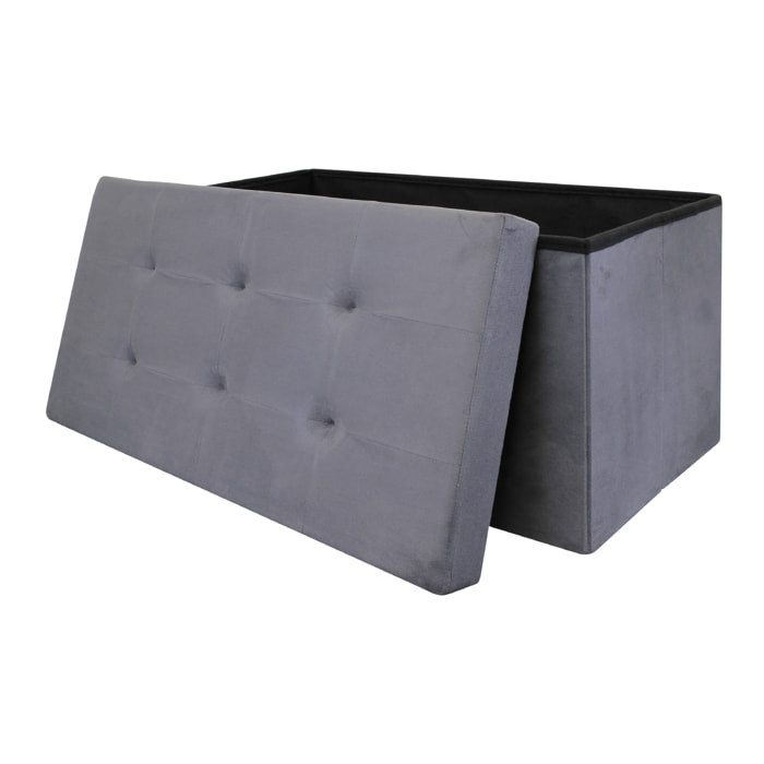 Coffre Banc Pliable Suedine Gris Fonce