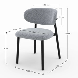 Lot de 2 chaises en tissu gris foncé chiné et pieds en métal noir - Nao