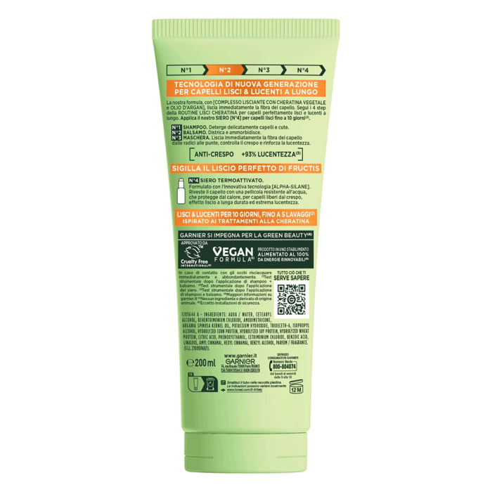 Balsamo Lisciante Fructis Lisci Cheratina per Capelli Crespi con Olio Argan Liscio Setoso Luminoso - Flacone da 200ml