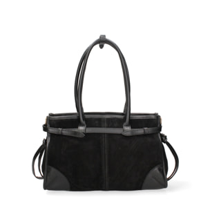 Borsa a spalla da donna Made in Italy - Modello Novara Ultra - Pelle scamosciata - 31.5 x 20.0 x 14.0 cm