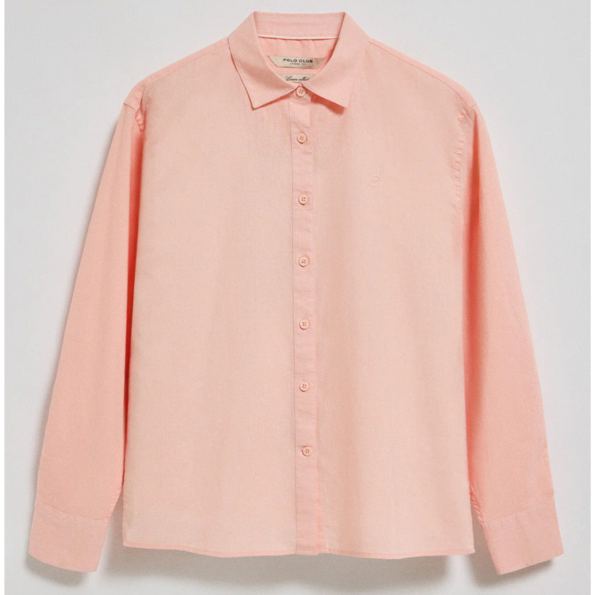 Camicia salmone loose fit in lino e cotone con ricamo monogramma