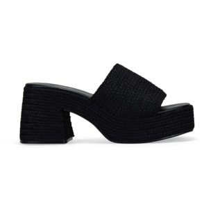 Sandalias de esparto negras con plataforma y tacón