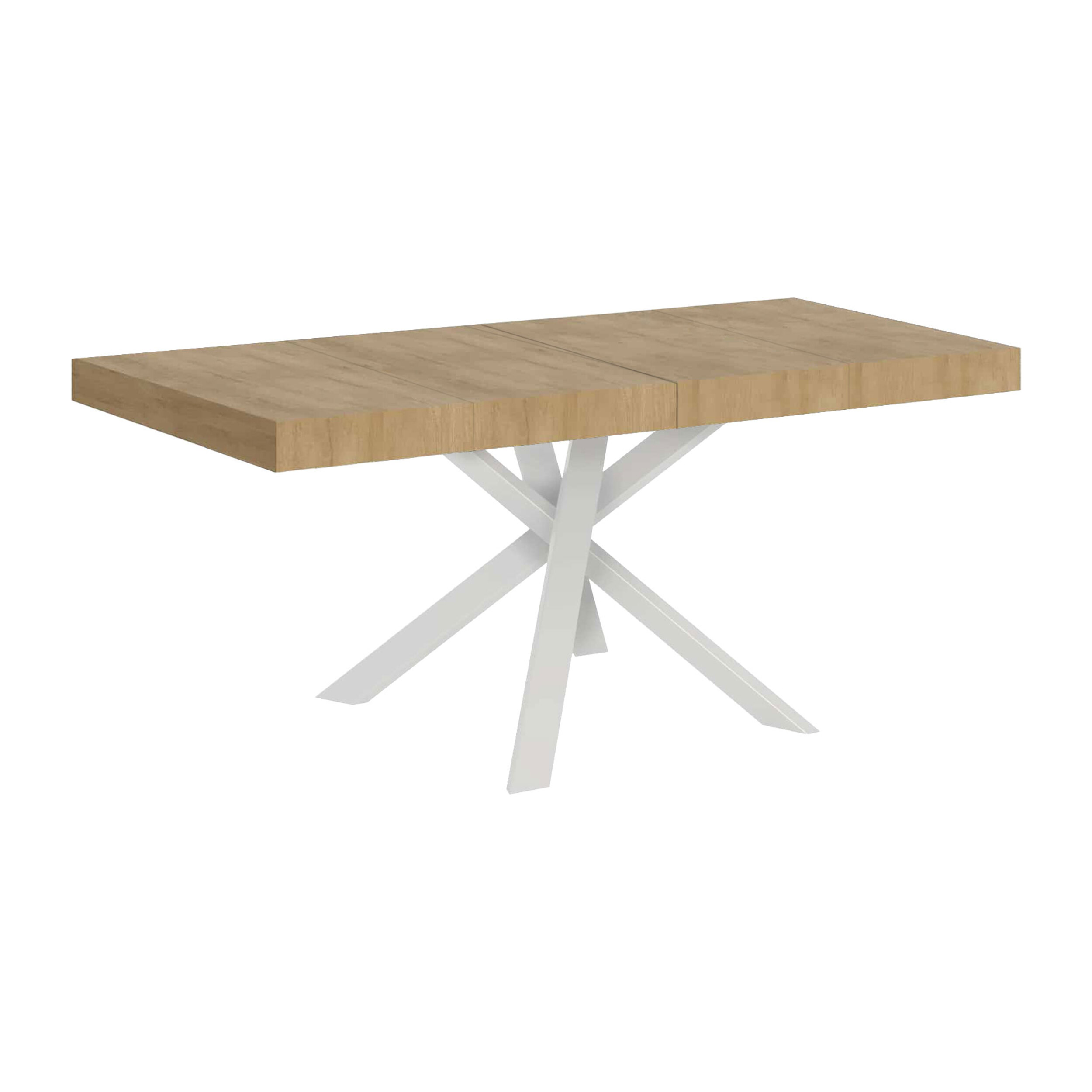 Mesa extensible 90x90/194 cm Clerk Premium tapa Roble Natural patas Blancas