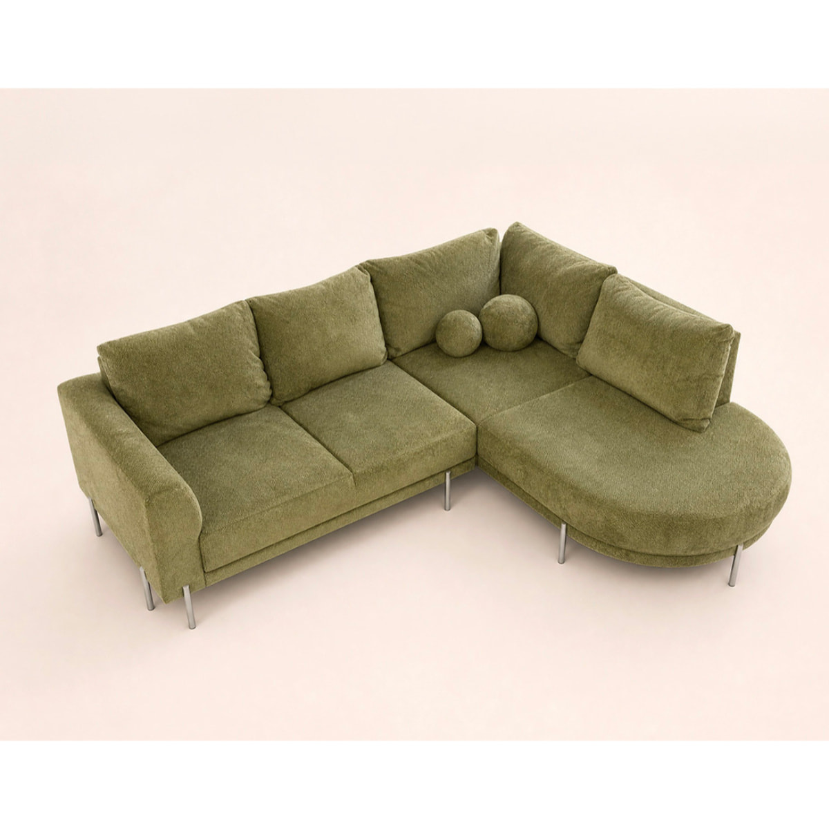 Gabin - Canapé d'angle droit 5 places en velours texturé - Vert Kaki
