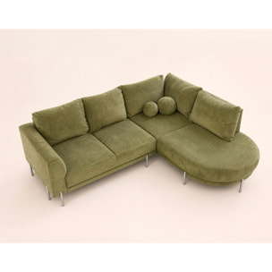 Gabin - Canapé d'angle droit 5 places en velours texturé - Vert Kaki