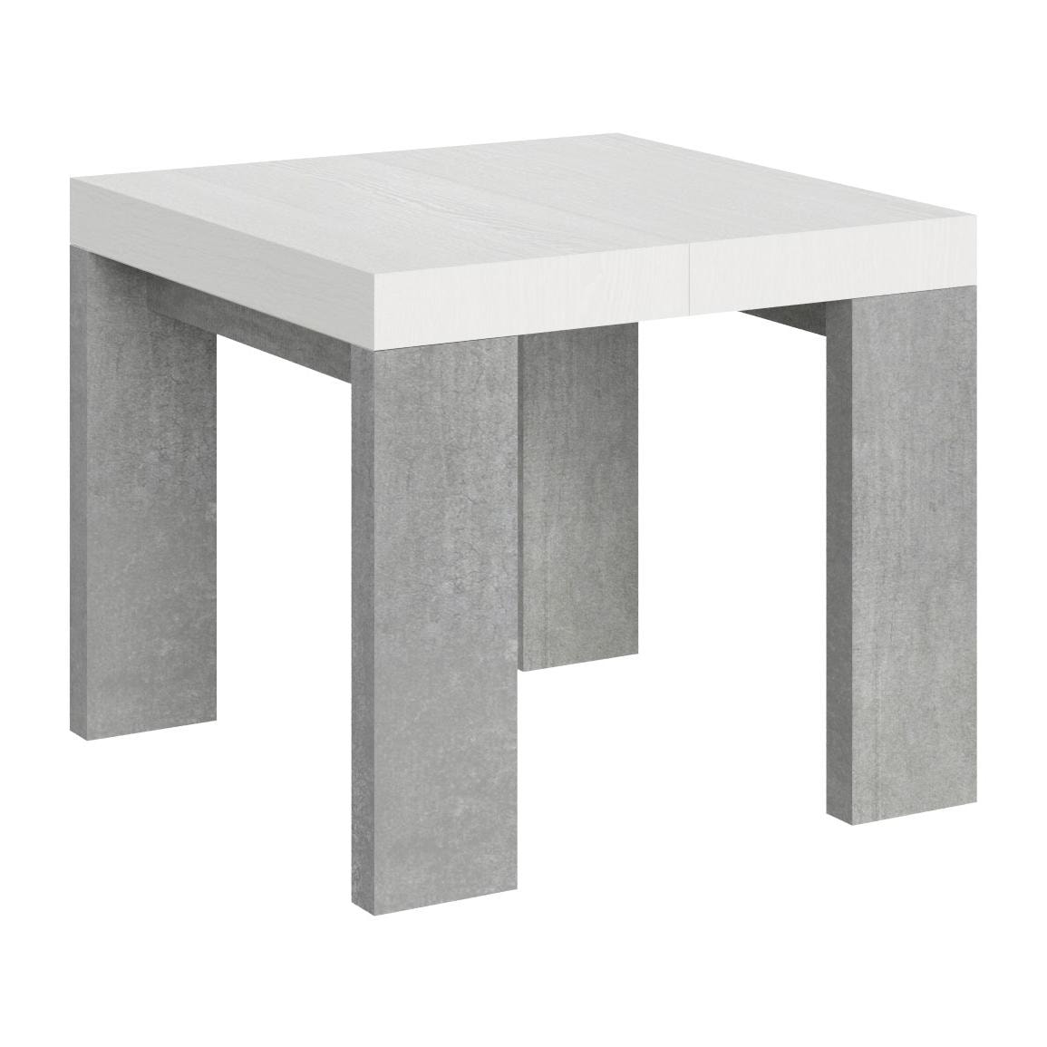 Mesa extensible 90x90/246 cm Roxell Mix tapa Fresno Blanco patas Cemento