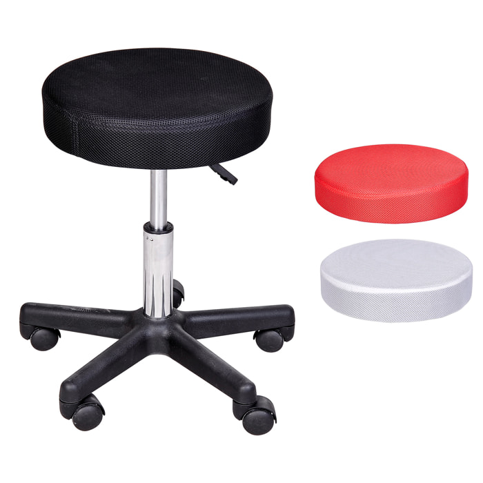 Tabouret massage a roulettes reglable en hauteur pivotant avec trois couleurs de housse de protection