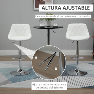 Conjunto de 2 Taburetes de Bar Giratorios con Altura Regulable Sillas Altas Modernas de Comedor con Base Redonda y Reposapiés 46x48x83-104 cm Blanco