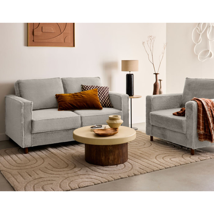 Jake - canapé droit 2 places en fausse fourrure - pieds en bois foncé - Gris clair