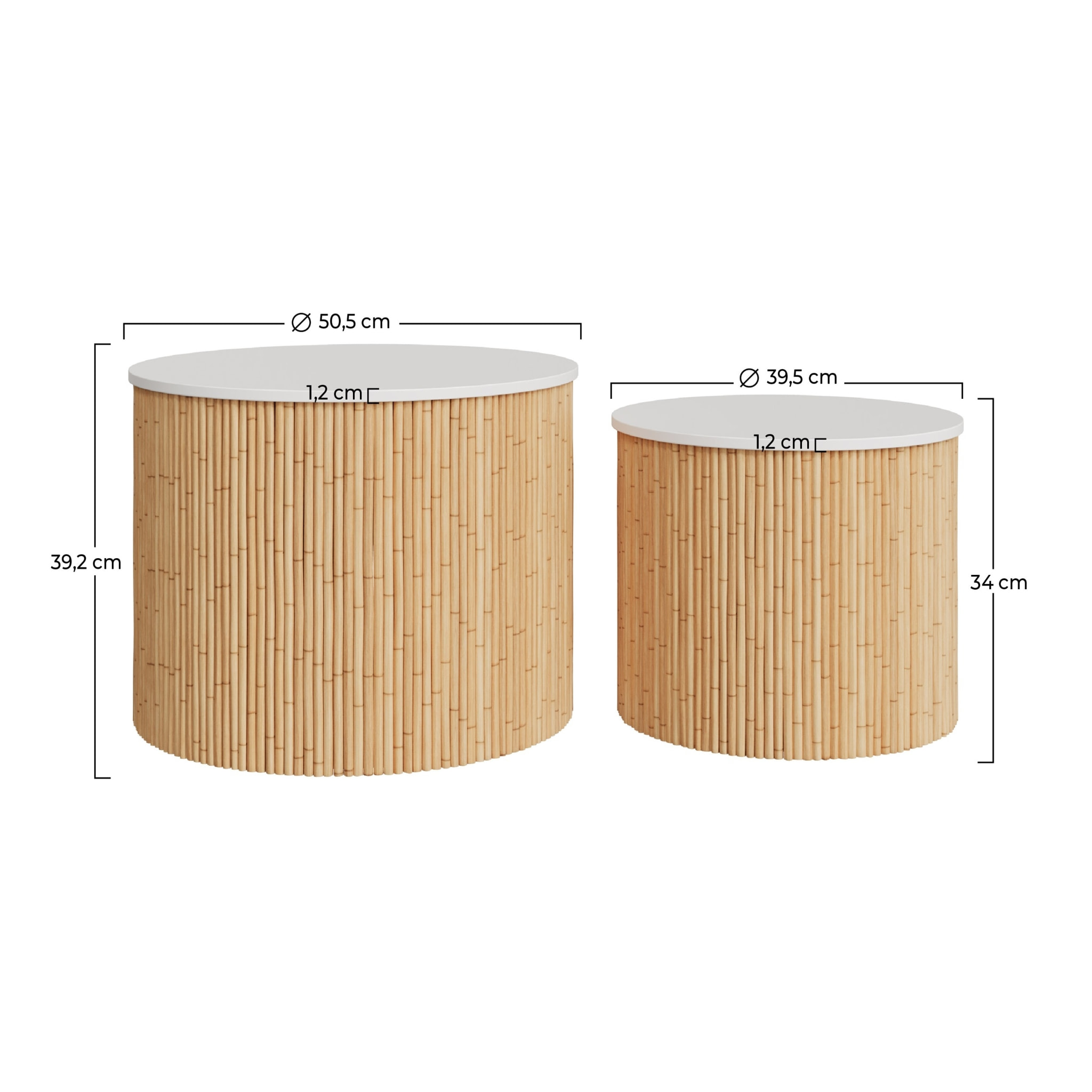 Tables basses rondes en rotin et plateau blanc (lot de 2) - Owan