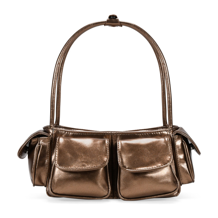 Bolso de hombro bronce multibolsillos