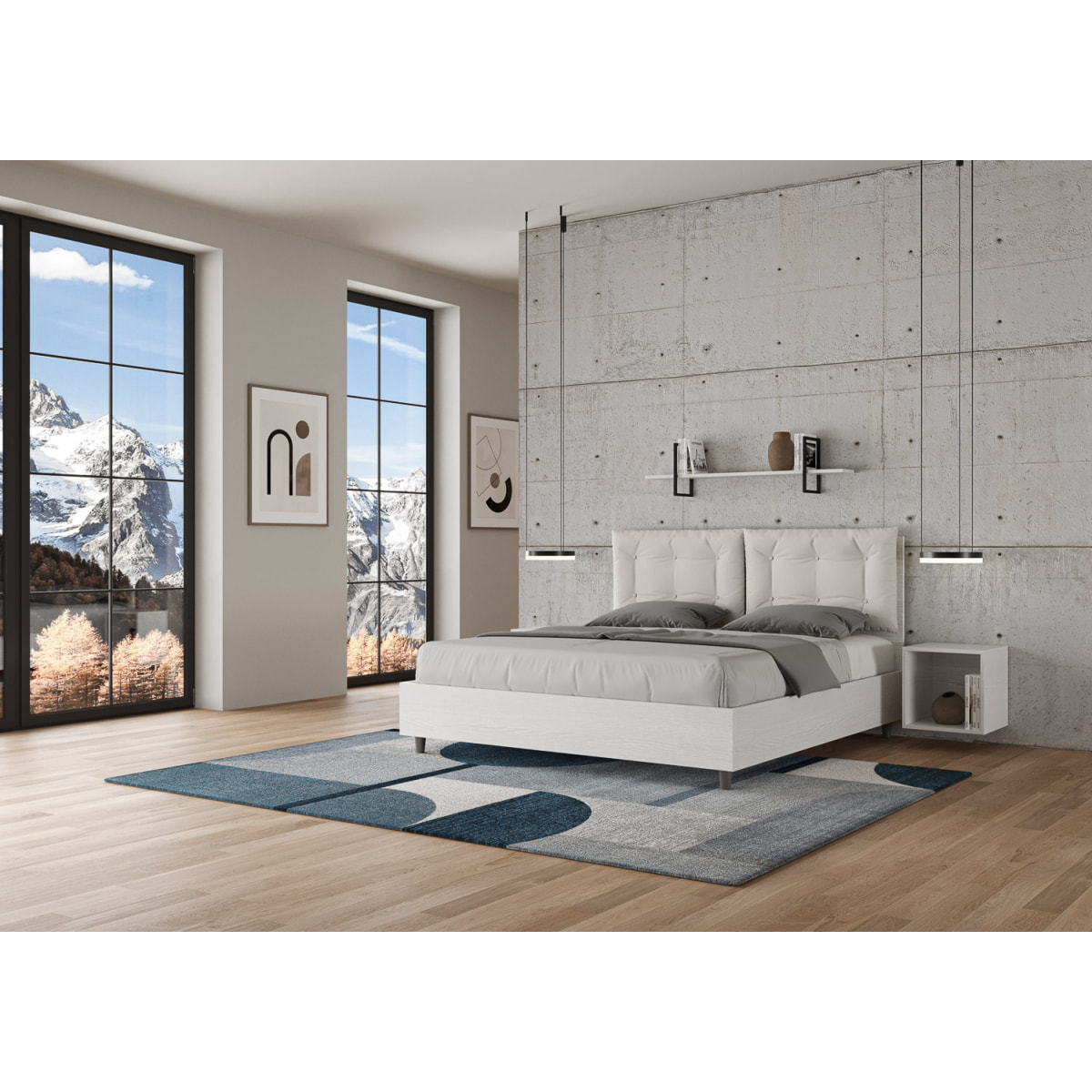 Lit sans sommier 160x190 avec coussins similicuir blanc Egos Annalisa