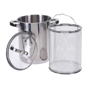 cacerola de espárragos en acero inoxidable ø16x21cm de fondo encapsulado y tapa de cristal