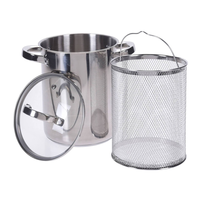 cacerola de espárragos en acero inoxidable ø16x21cm de fondo encapsulado y tapa de cristal