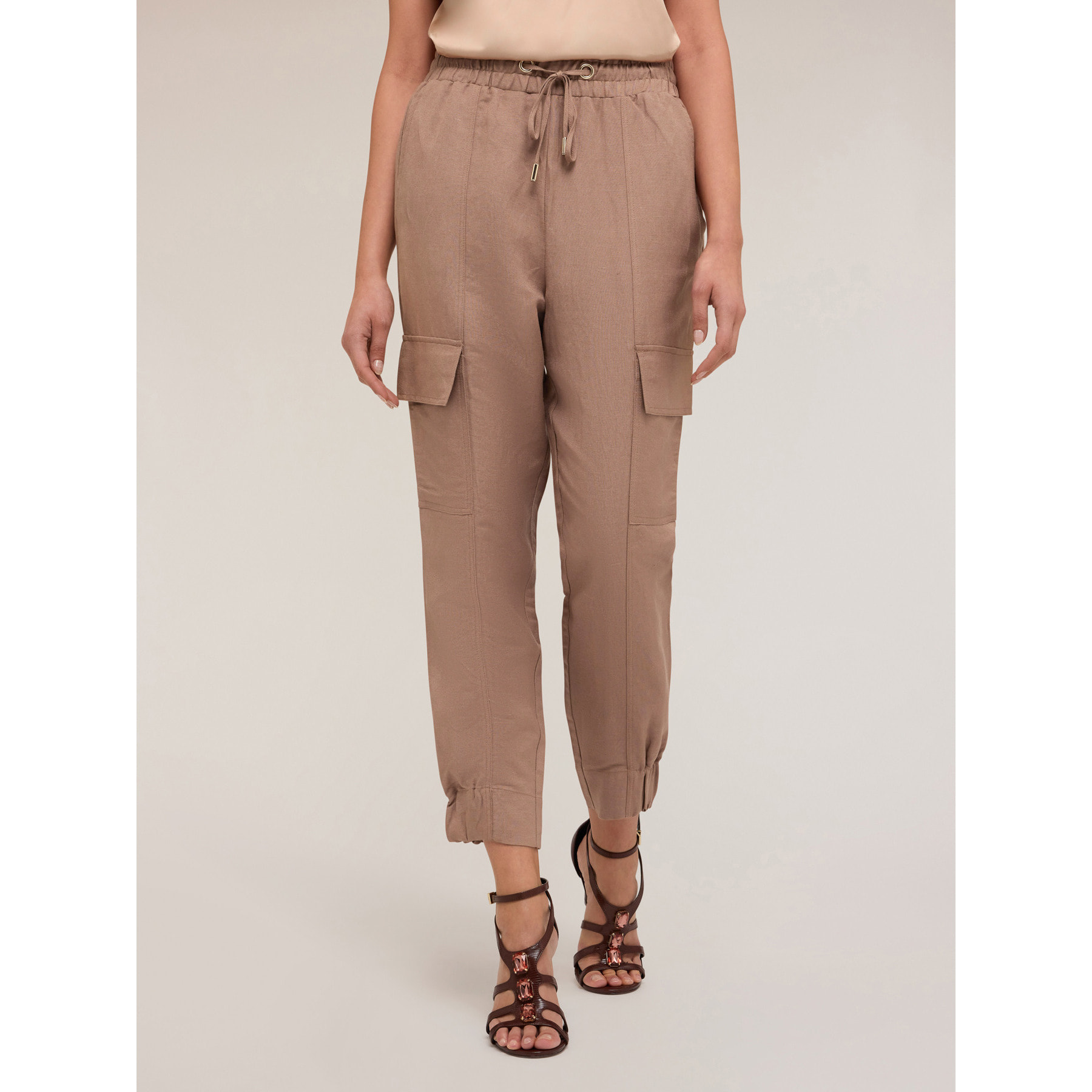 Motivi - Pantalones joggers cargo de mezcla de lino - Beige